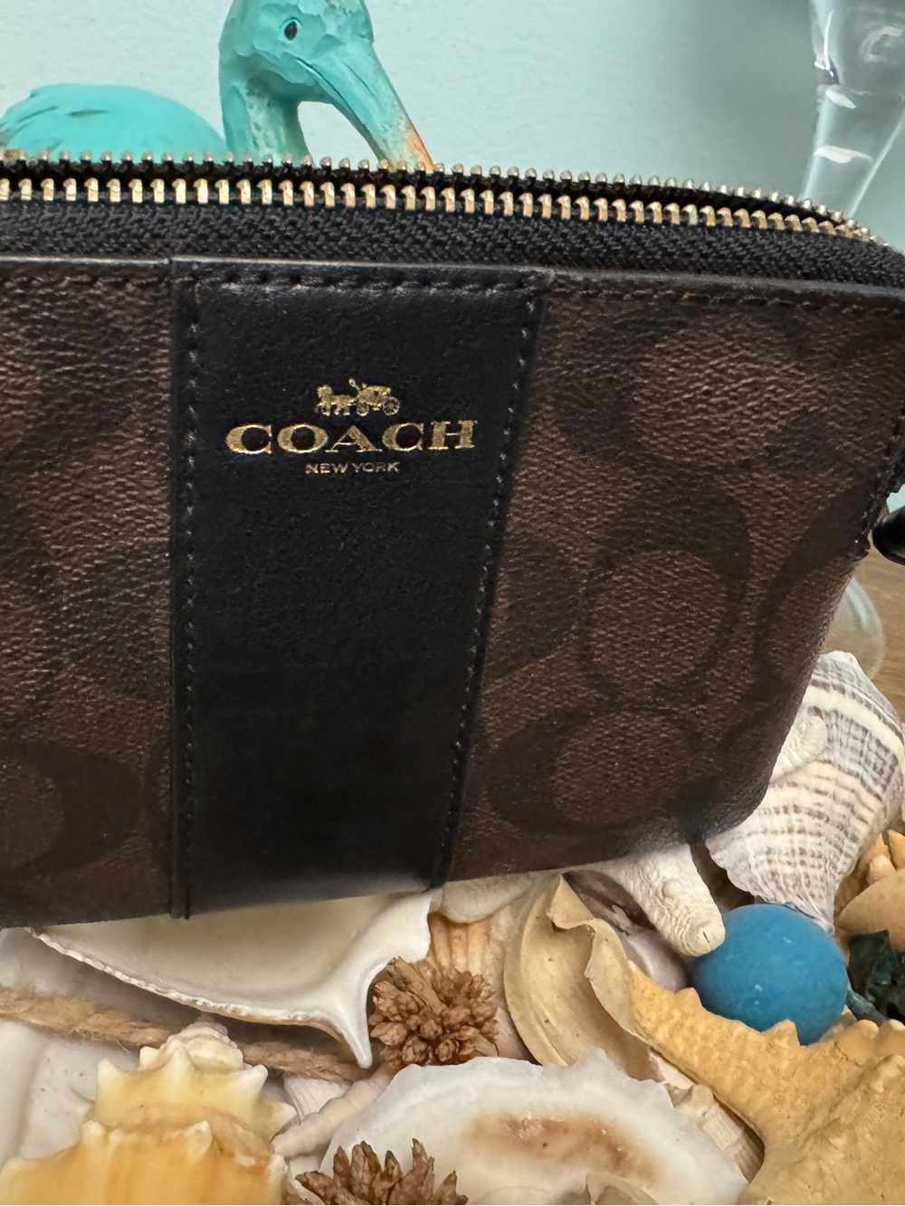 Coach Brown and Black Leather Zip Pouch with Gold Logo - Picture 7 of 11